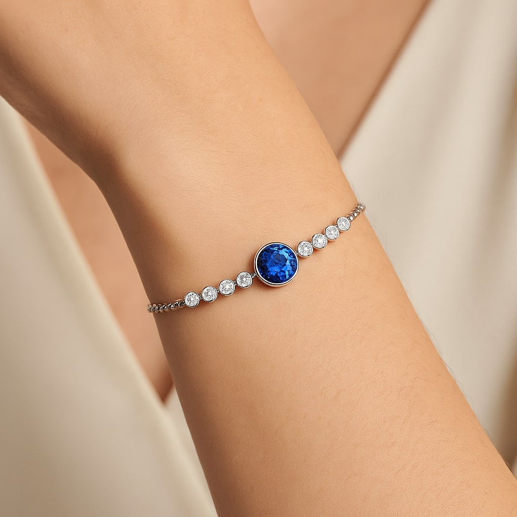 Round Sapphire Blue Chain Bracelet