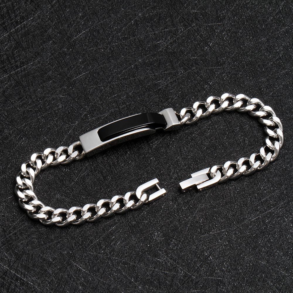 Obsidian-Black Curb-Chain Bracelet Steel or IP Gold