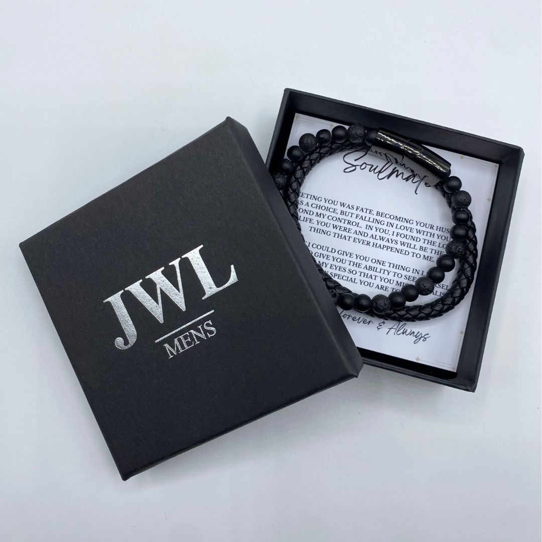 Son/Soulmate Leather and Bead Bracelet - JWL Men's Bracelet - 21cm