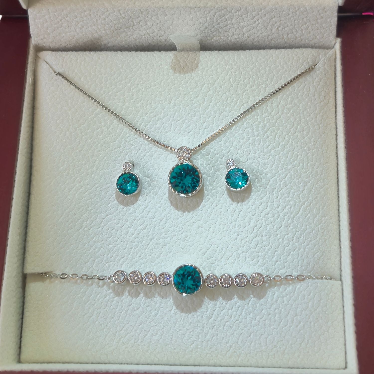 Classic Topaz Blue Colour Solitaire Jewellery Set with Austrian Crystals