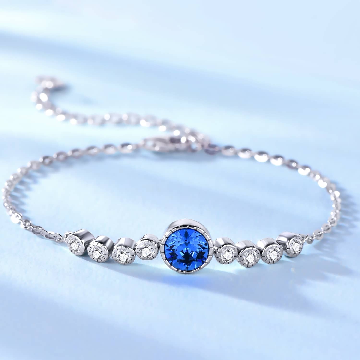 Round Sapphire Blue Chain Bracelet