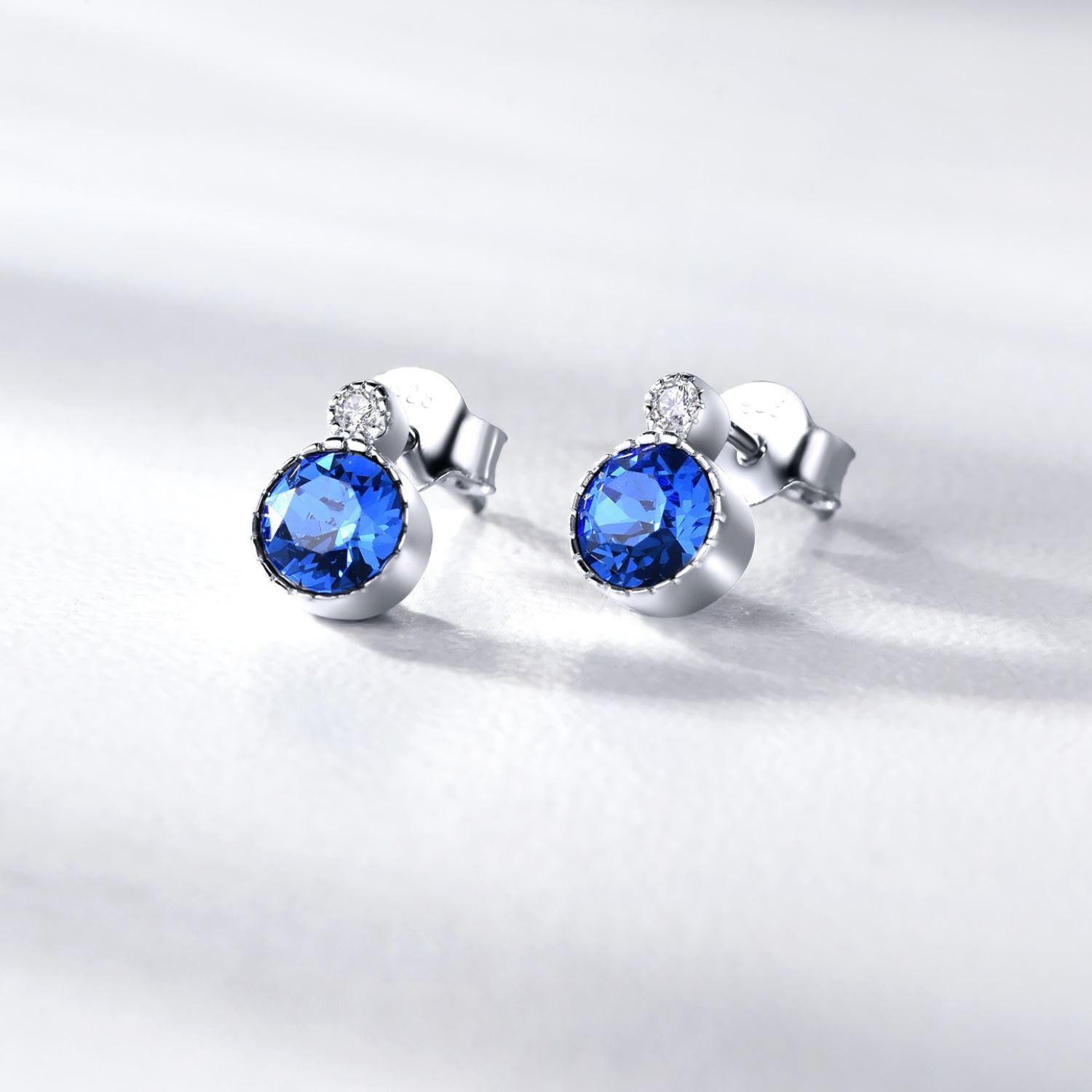 Classic Round Round Sapphire Blue Austrian Crystal Solitaire Earrings