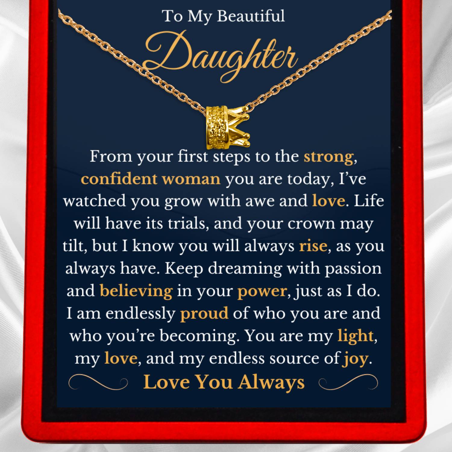To My Daughter "Life's Journey" Crown Necklace - Gold Vermeil or Silver - dt61