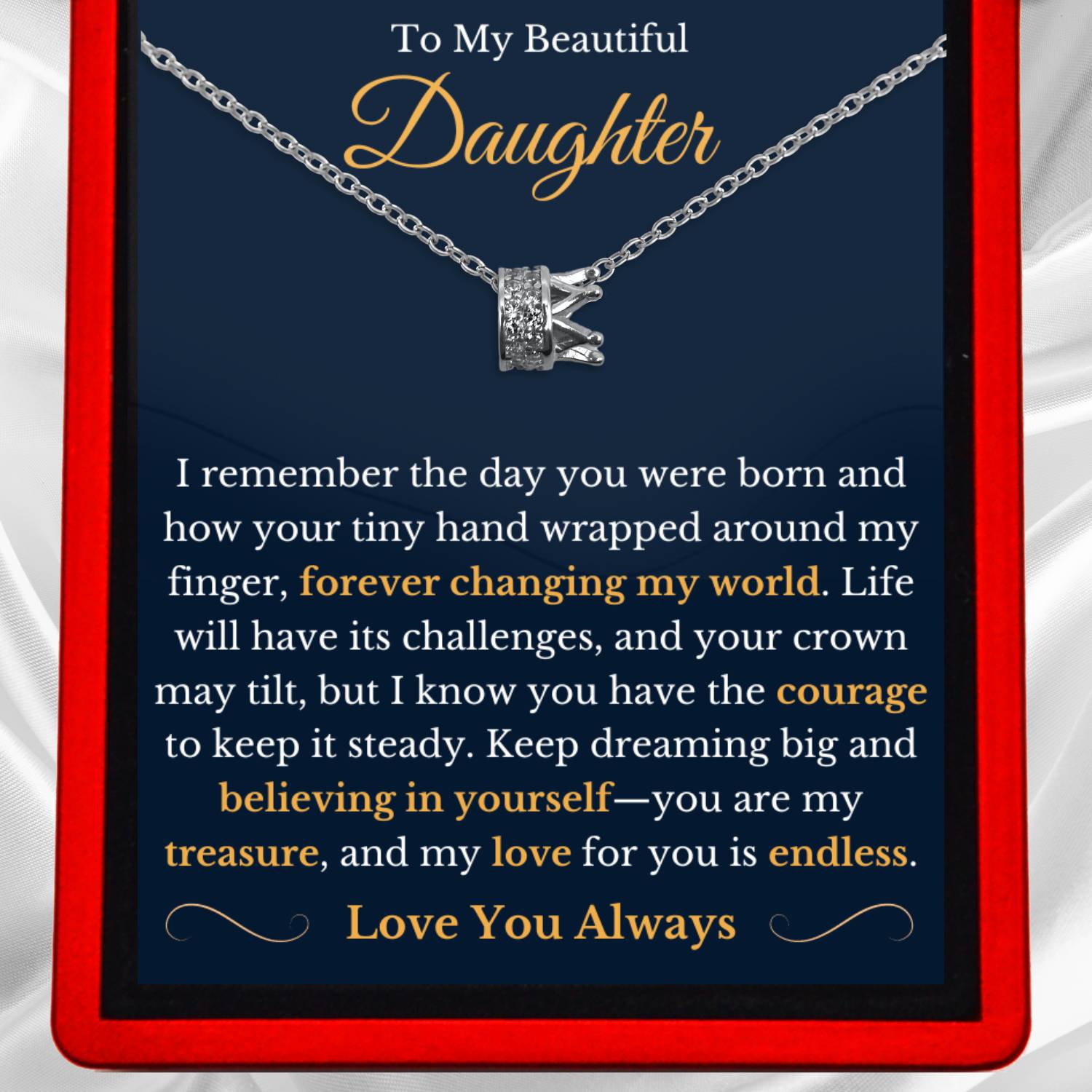 To My Daughter "Life's Journey" Crown Necklace - Gold Vermeil or Silver - dt61