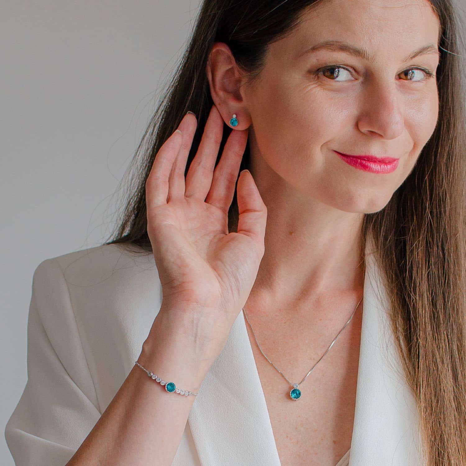 Classic Round Topaz Blue Austrian Crystal Solitaire Earrings