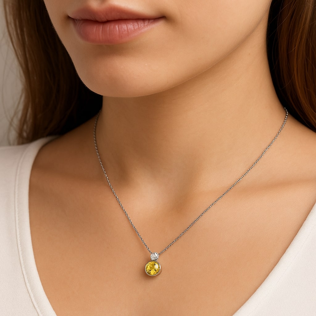 Classic Yellow Citrine Colour Solitaire Jewellery Set with Austrian Crystals