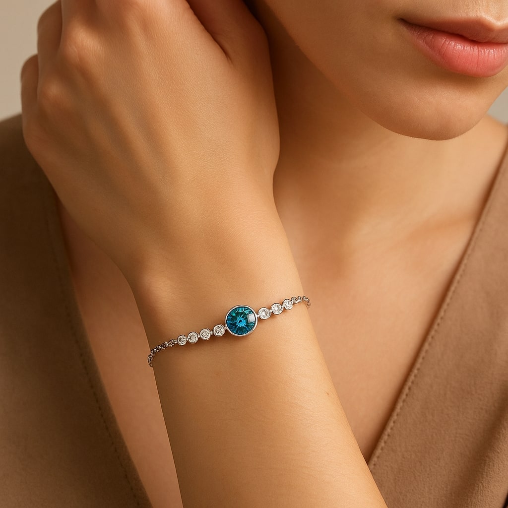 Round  Topaz Blue Chain Bracelet