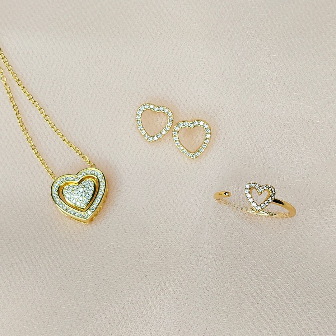 All My Love - Gold Vermeil Love Heart Set - Necklace, Earrings and Ring - MyLoveSet