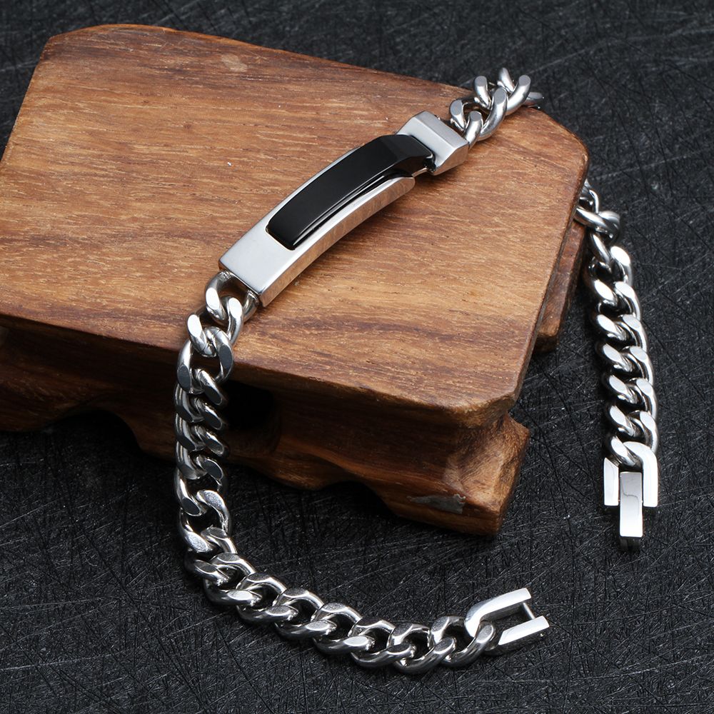 Obsidian-Black Curb-Chain Bracelet Steel or IP Gold