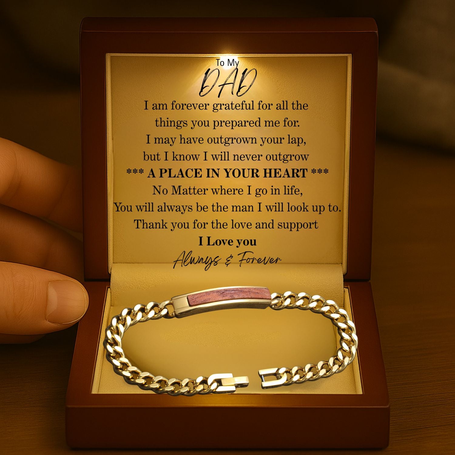 To My Dad Golden/Steel Bubinga Bracelet DAD1