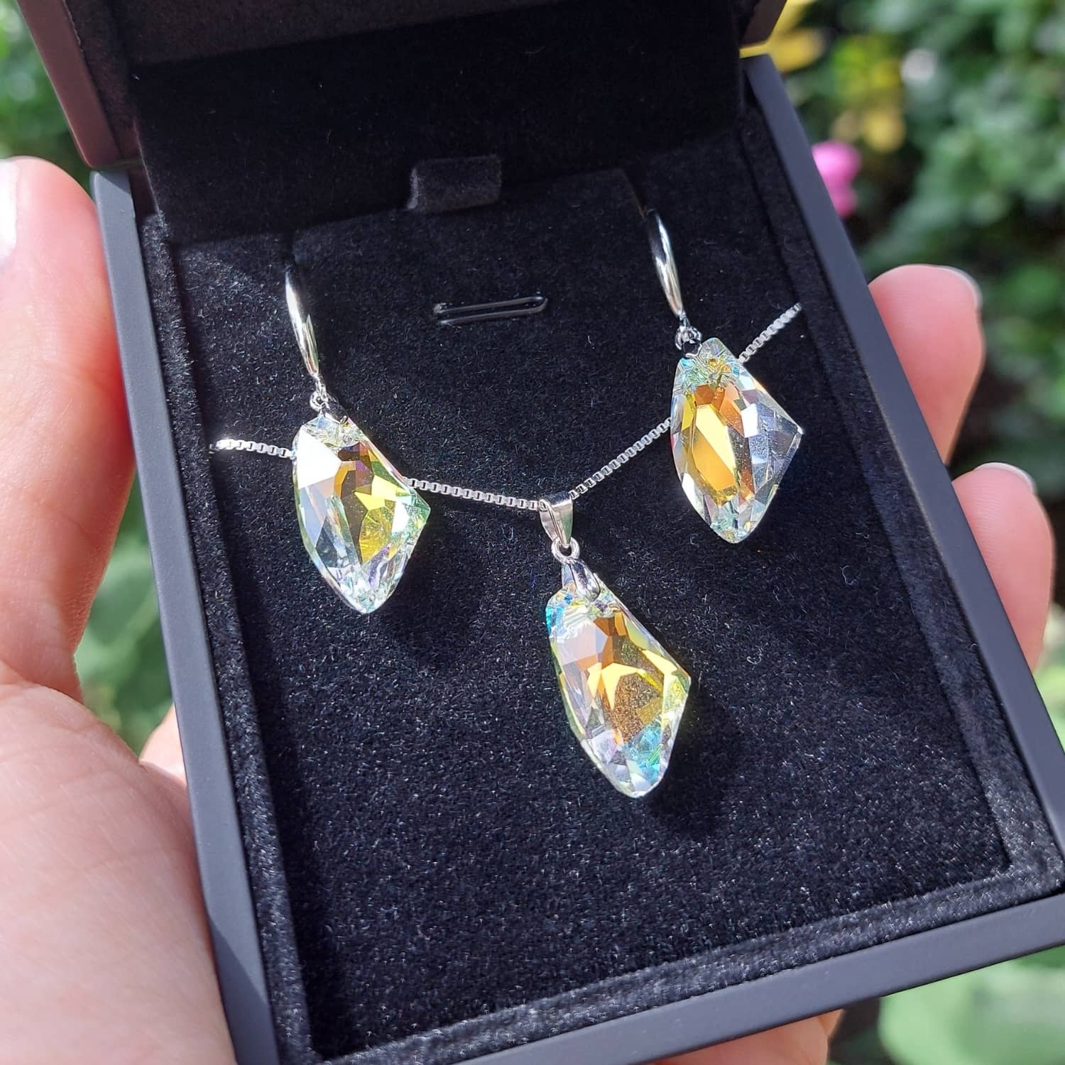 Shimmering Iridescent Crystal Set - Necklace & Earrings - Made with Austrian Crystals