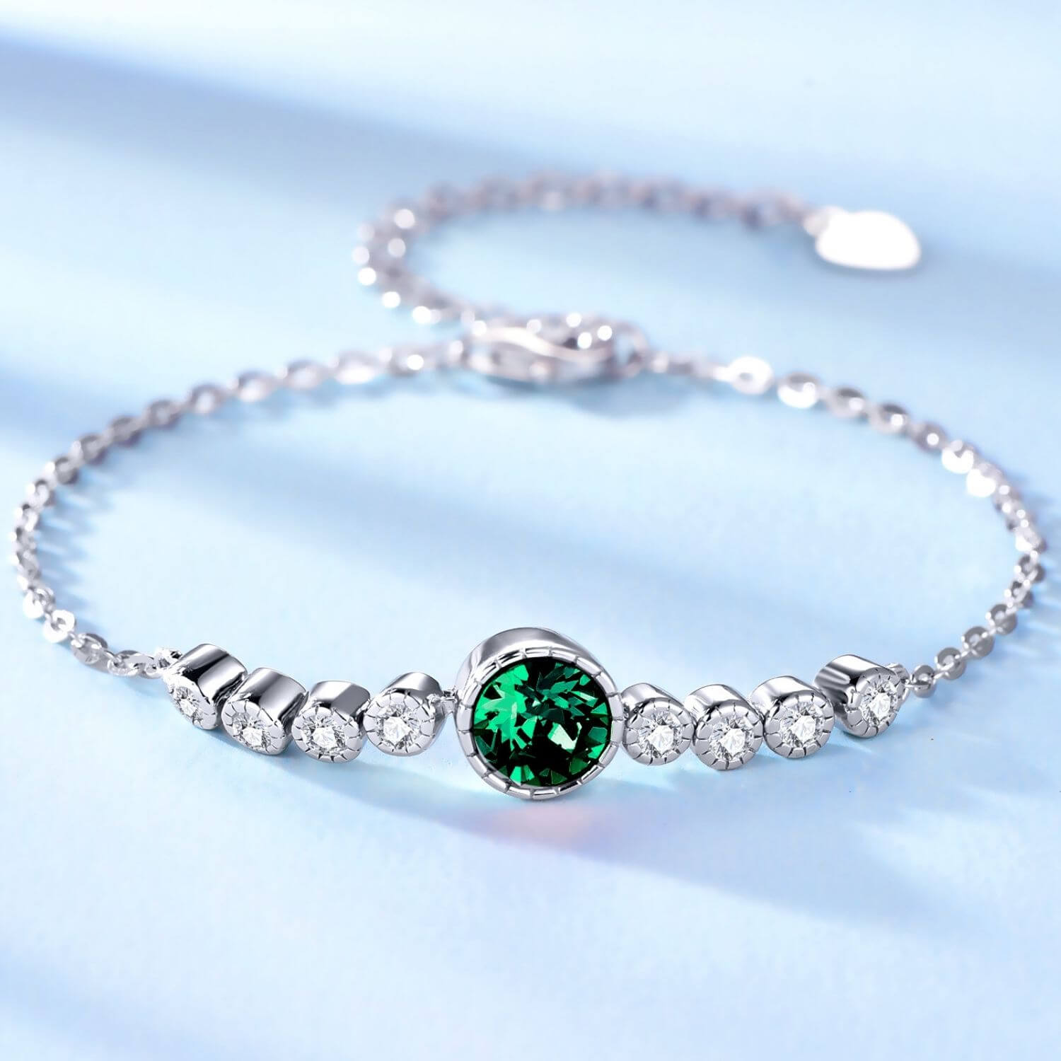 Round Emerald Green Chain Bracelet
