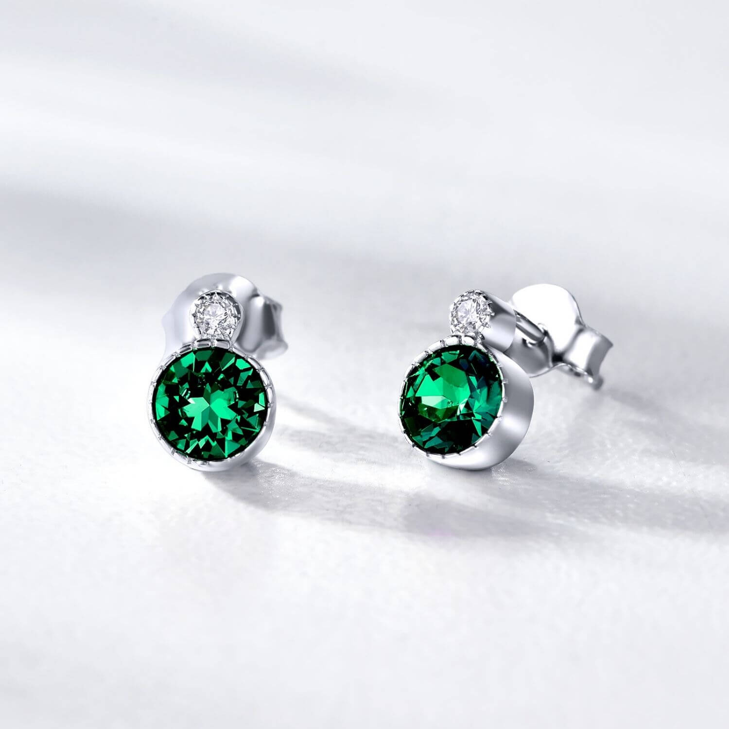 Classic Round Emerald Green Austrian Crystal Solitaire Earrings