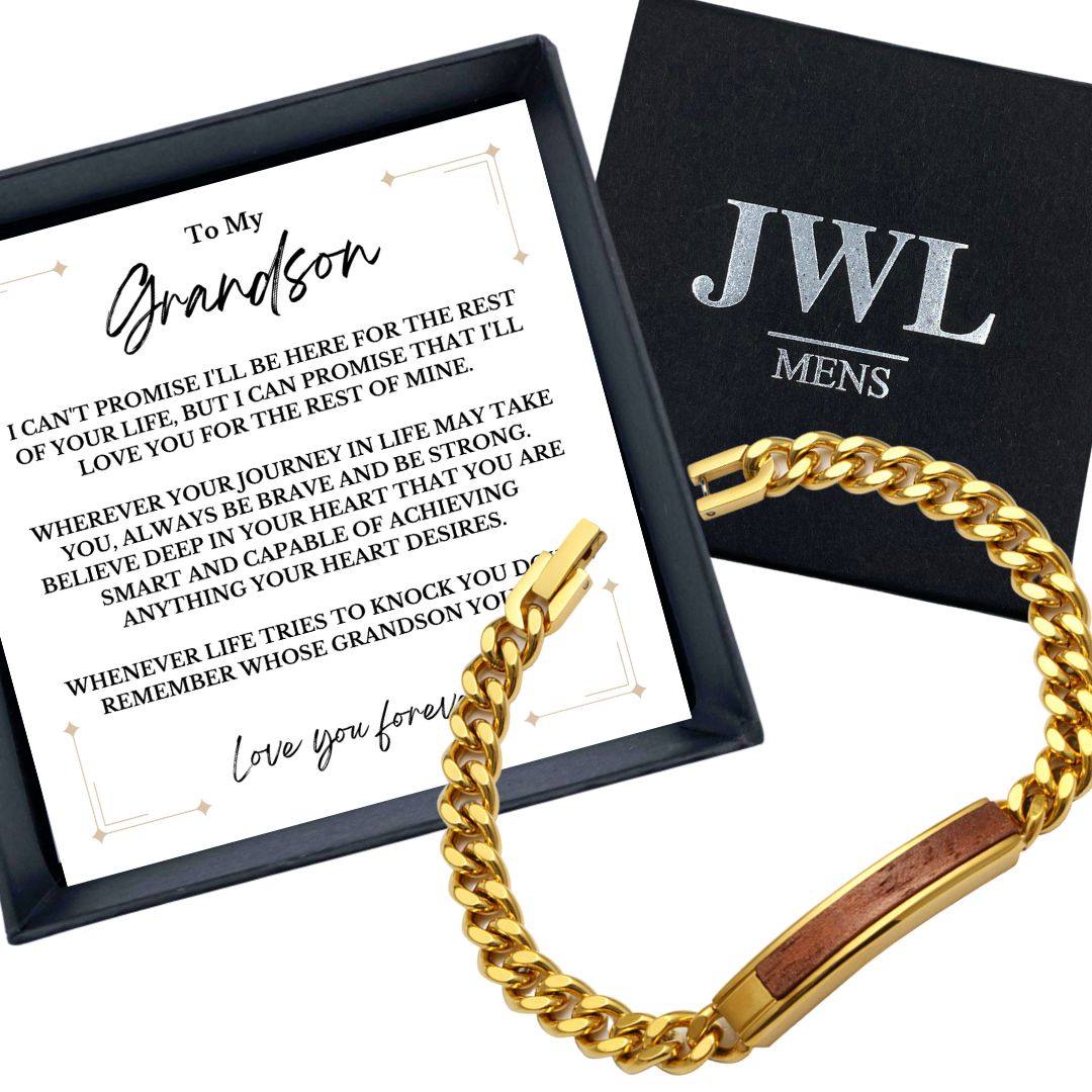 To My Grandson Golden/Steel Bubinga Bracelet BubGD1