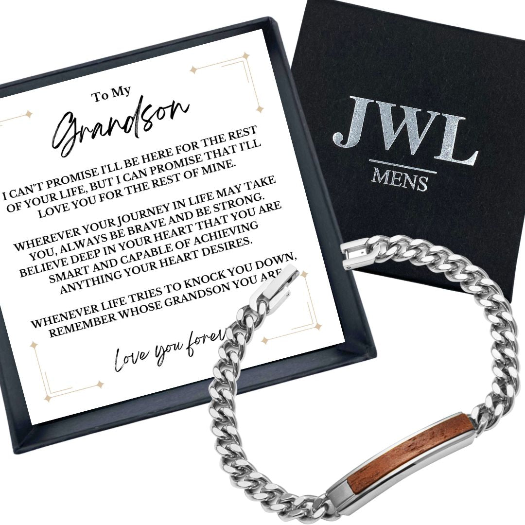 To My Grandson Golden/Steel Bubinga Bracelet BubGD1