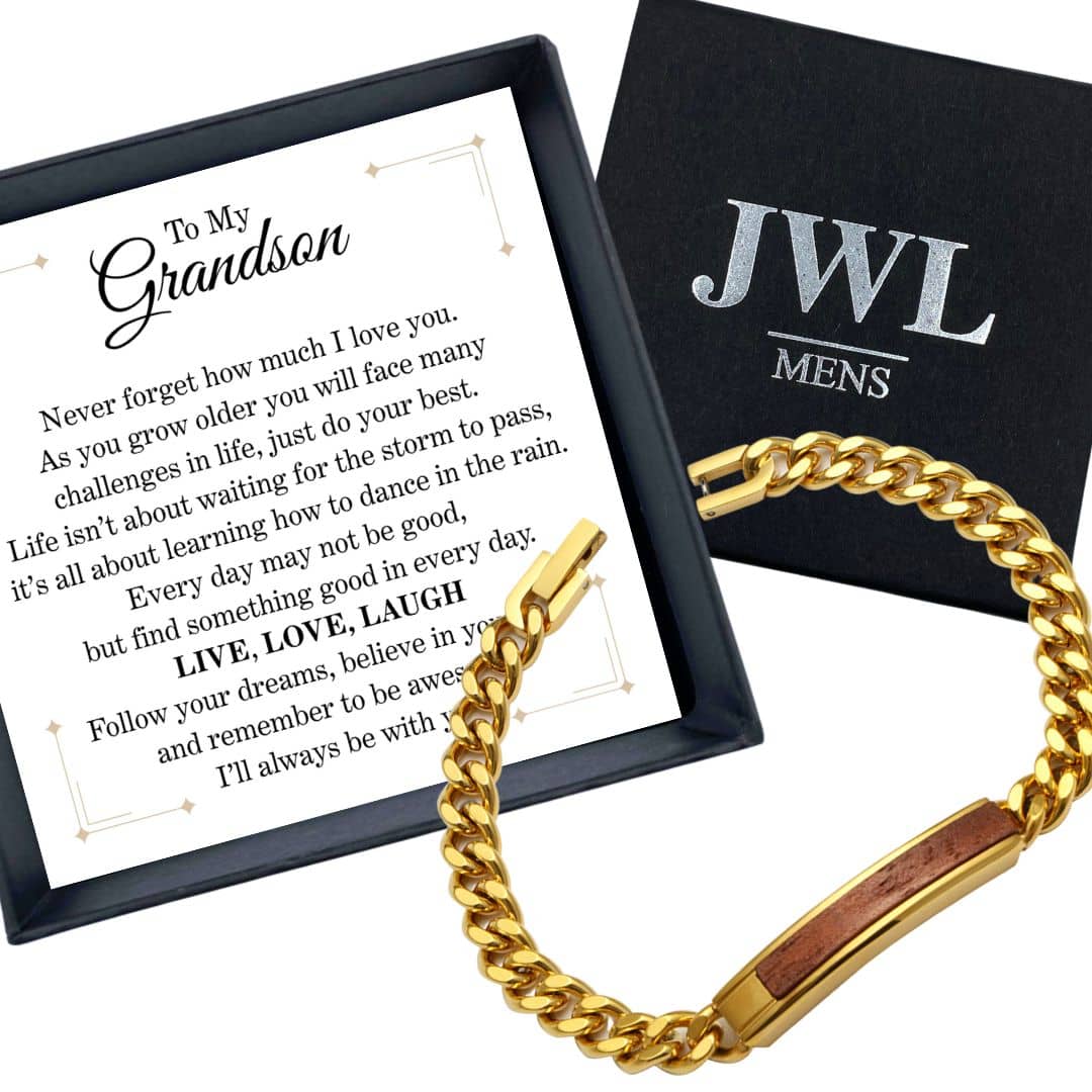 To My Grandson Golden/Steel Bubinga Bracelet BubGD2