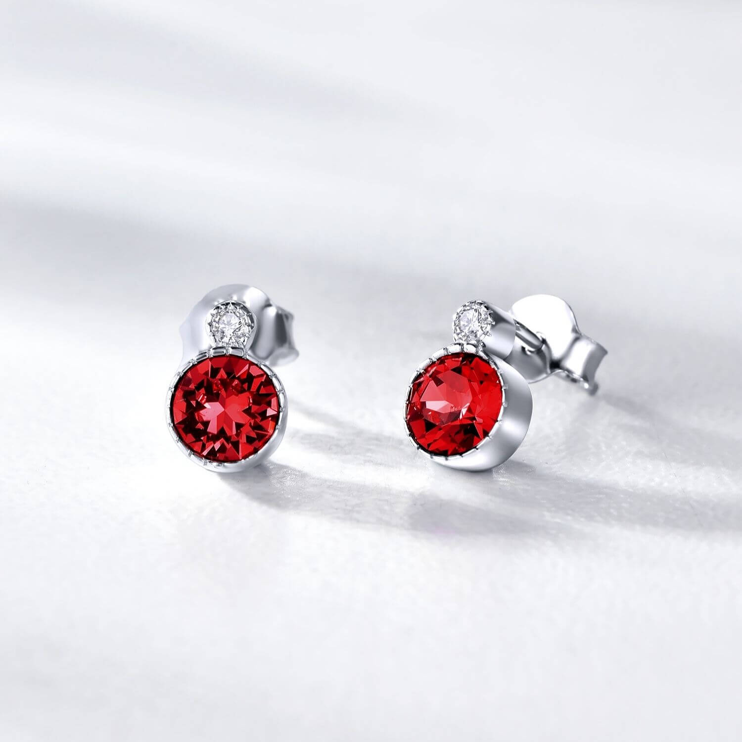 Classic Round Garnet Red Austrian Crystal Solitaire Earrings