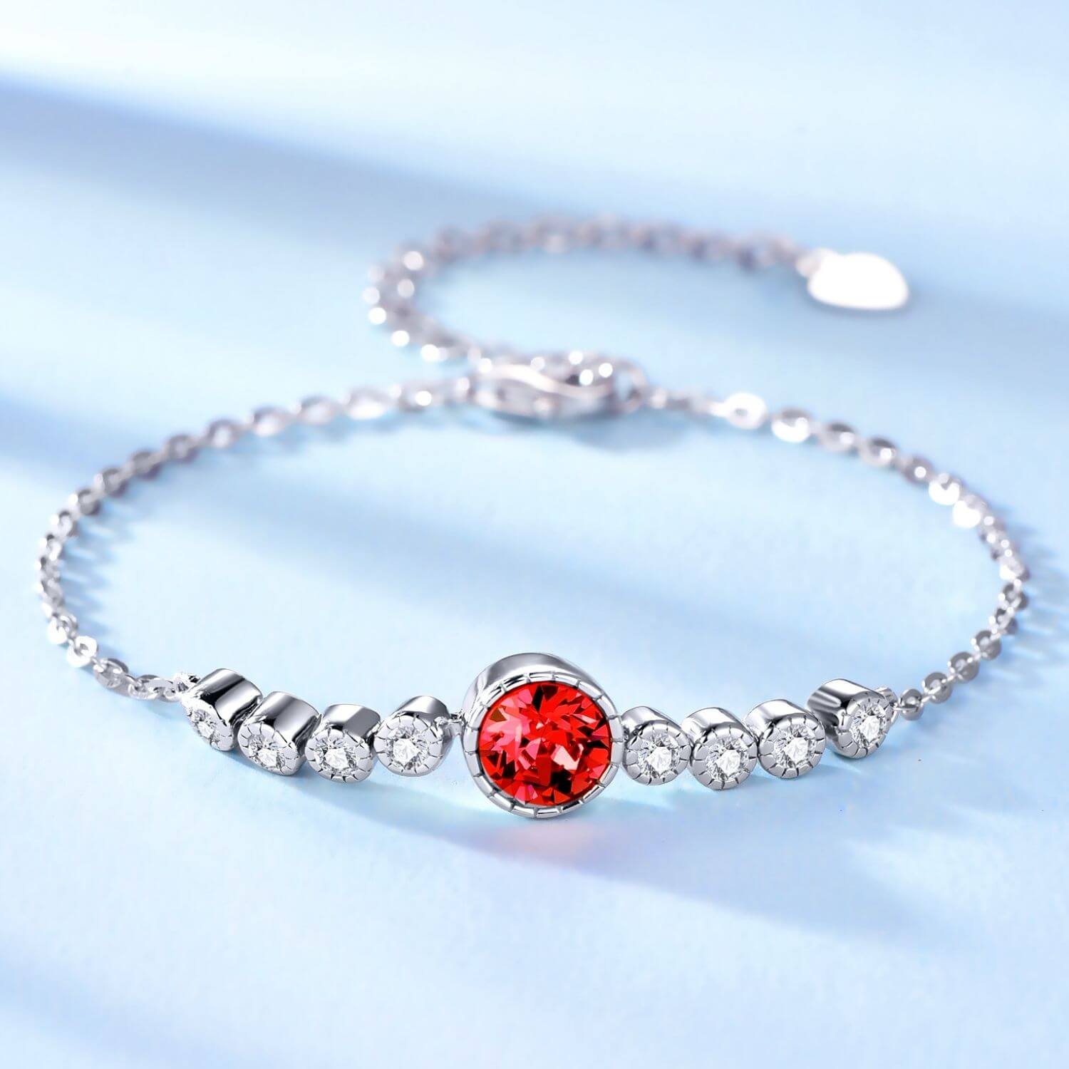 Round Ruby Red Chain Bracelet