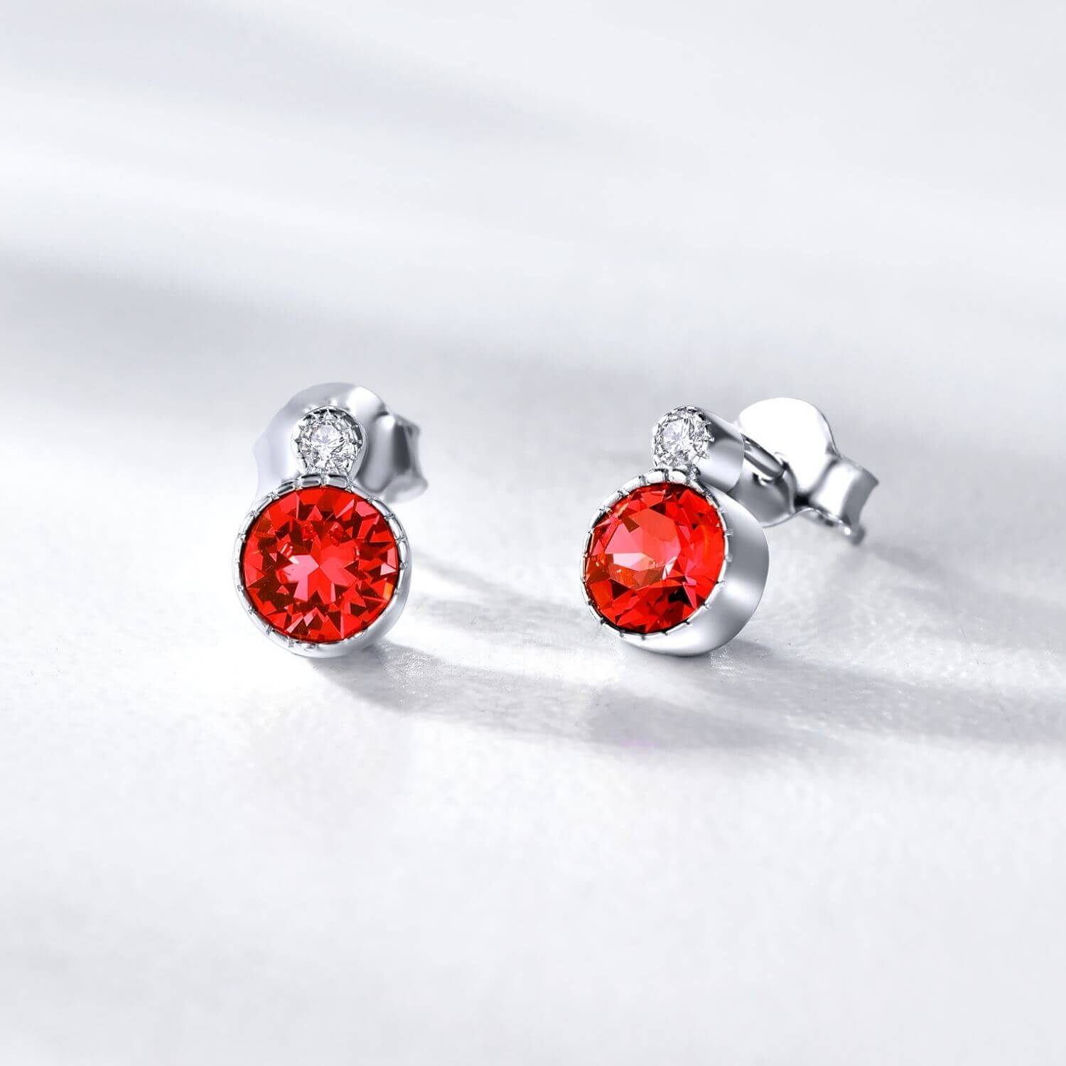 Classic Round Ruby Red Austrian Crystal Solitaire Earrings