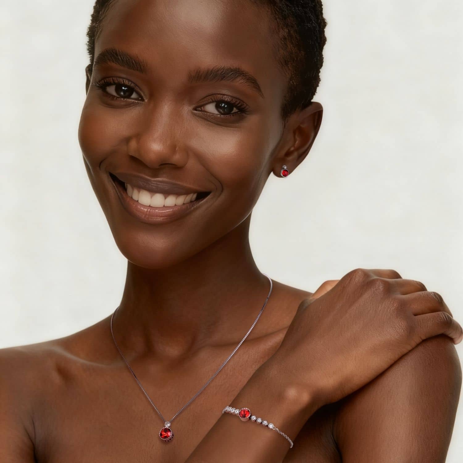 Classic Round Ruby Red Austrian Crystal Solitaire Earrings