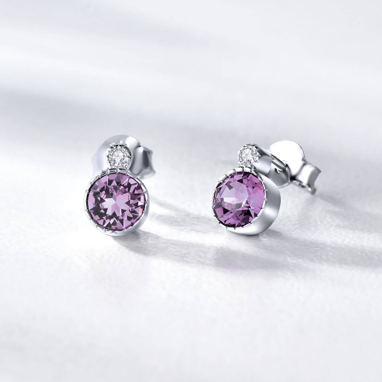 Classic Round Alexandrite Purple Austrian Crystal Solitaire Earrings