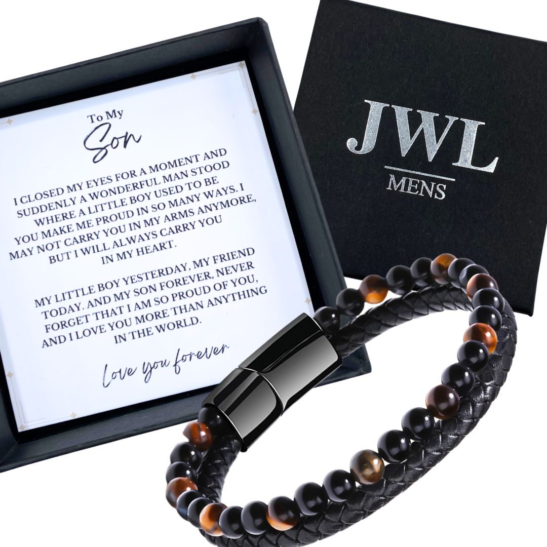Son/Soulmate Leather and Bead Bracelet - JWL Men's Bracelet - 21cm