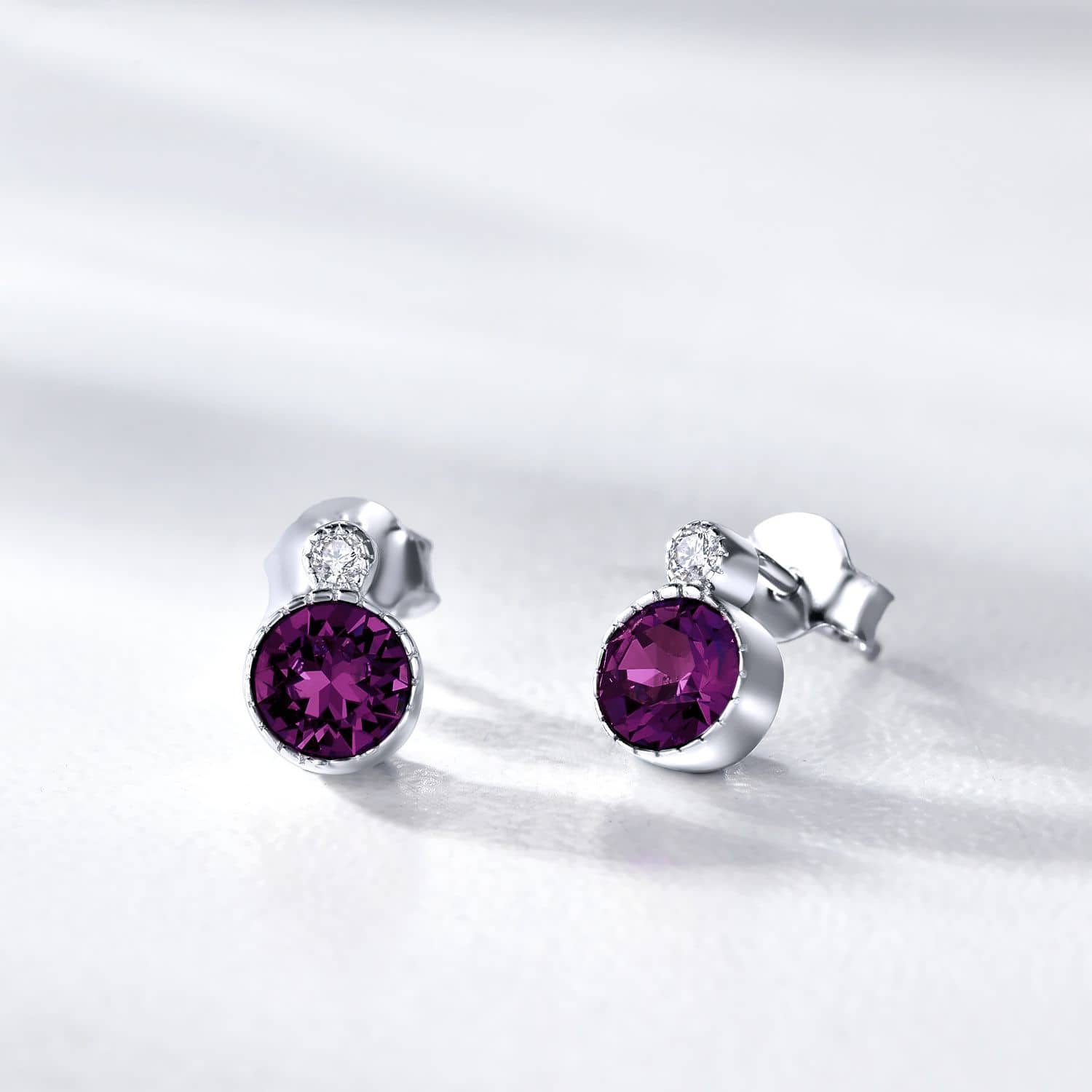 Classic Round Amethyst Purple Austrian Crystal Solitaire Earrings