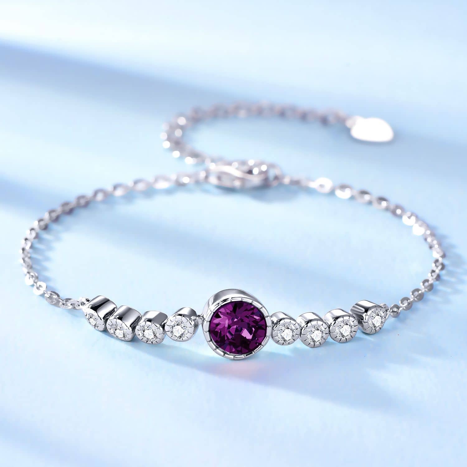 Round Amethyst Purple Chain Bracelet