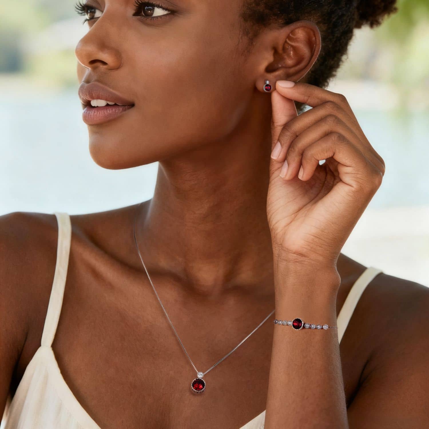 Classic Round Garnet Red Solitaire Pendant