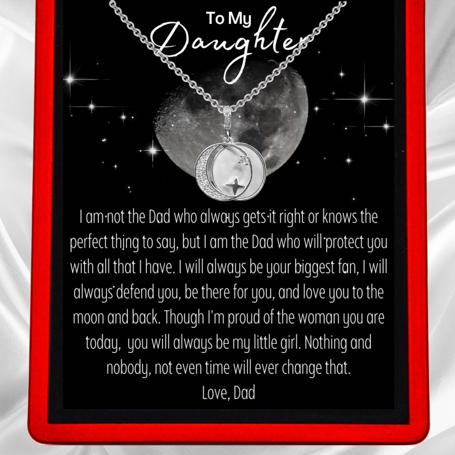 To My Daughter, 'To The Moon & Back' Guiding Star Necklace From Dad - Gold Vermeil & Sterling Silver - DT66