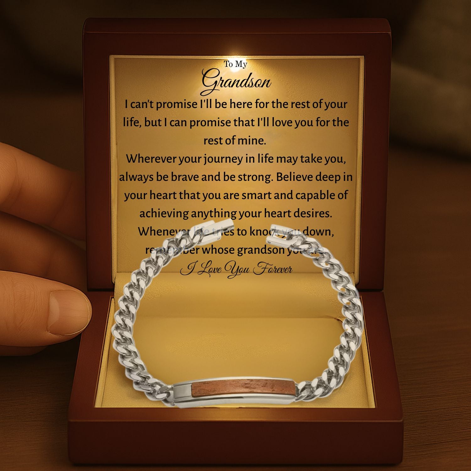 To My Grandson Golden/Steel Bubinga Bracelet BubGD1