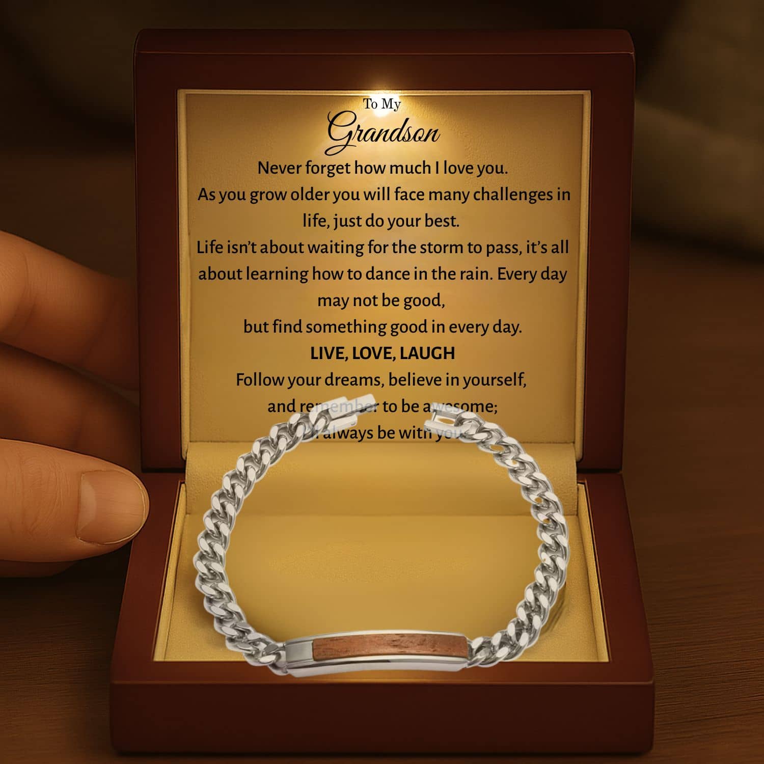 To My Grandson Golden/Steel Bubinga Bracelet BubGD2