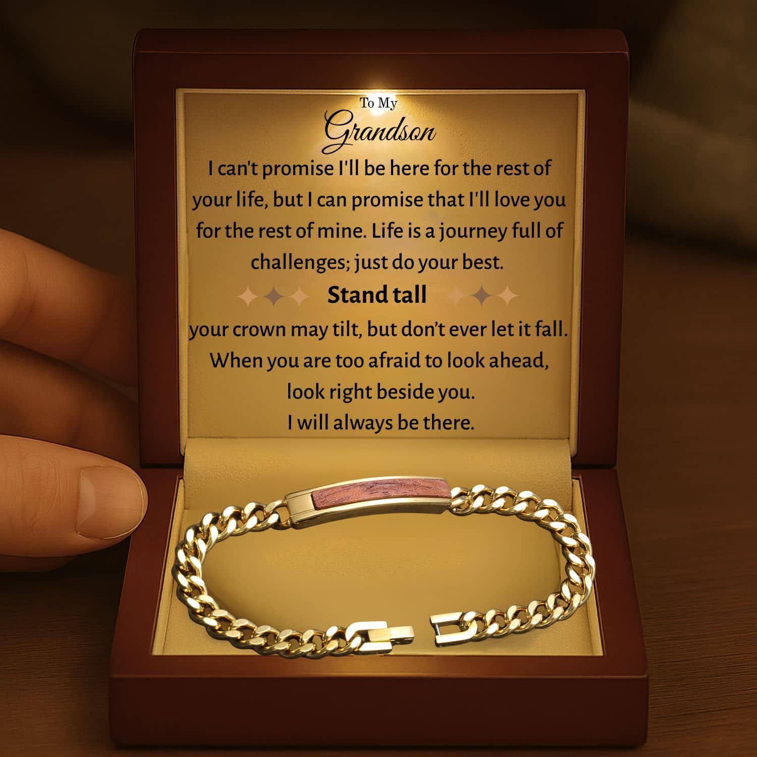 To My Grandson Golden/Steel Bubinga Bracelet BubGD3