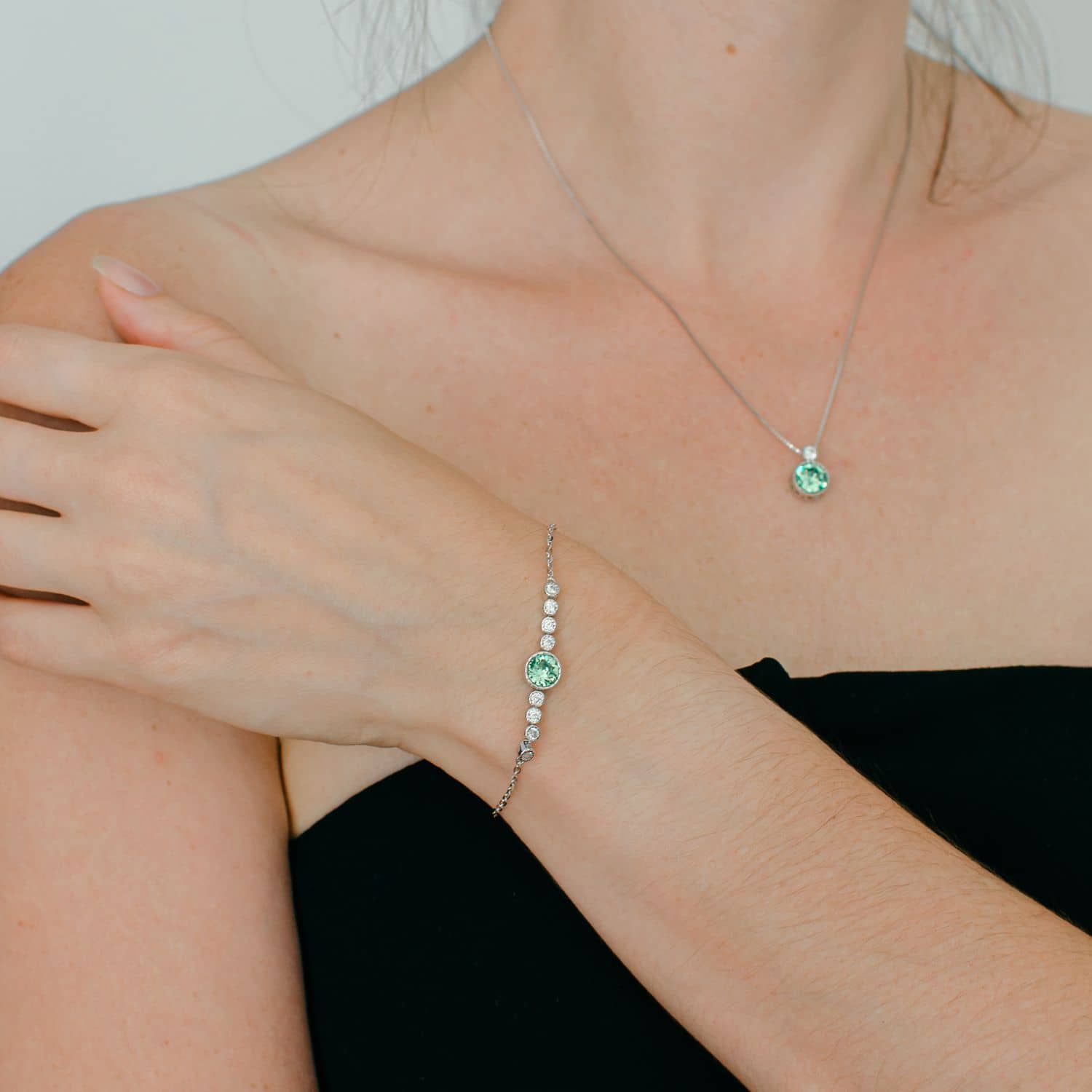 Classic Peridot Green Colour Solitaire Jewellery Set with Austrian Crystals