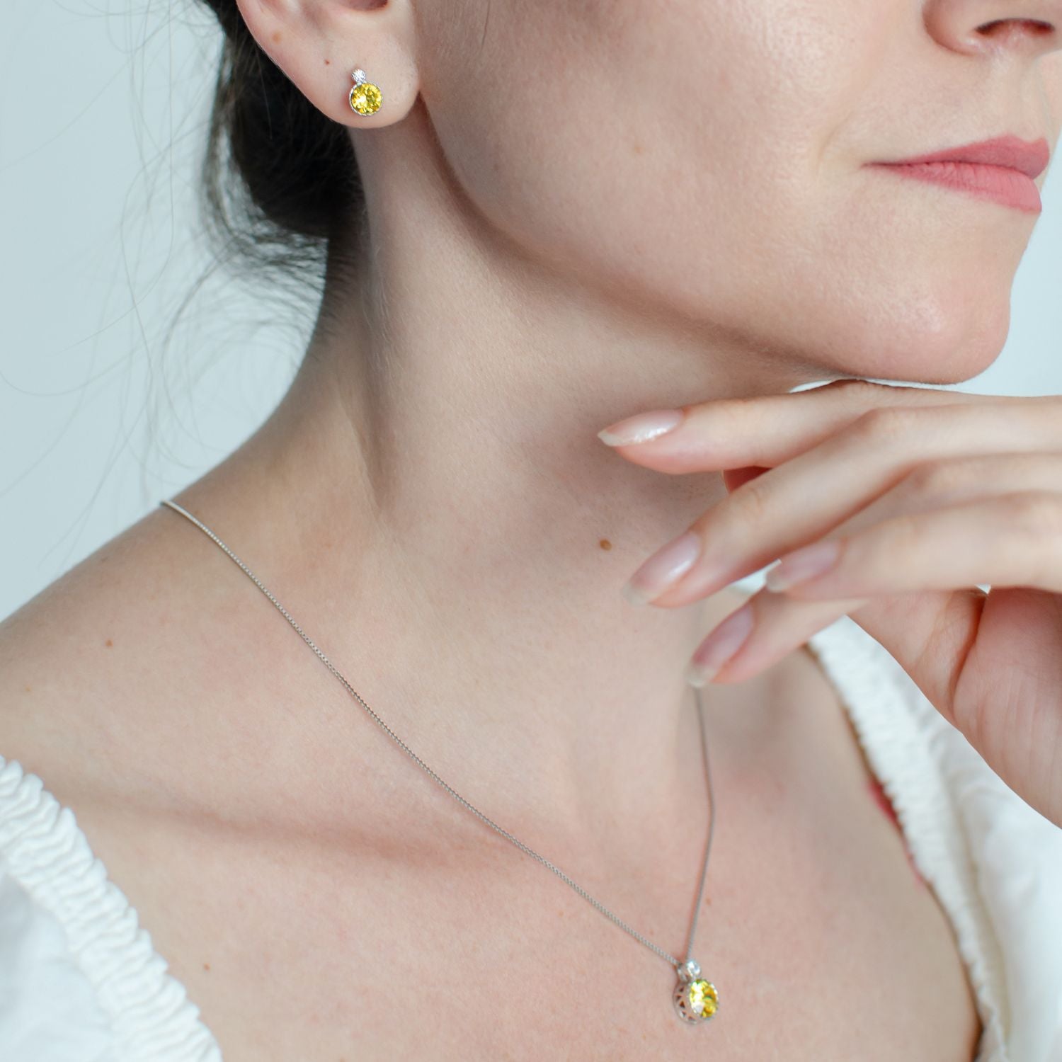 Klassiskt citringult solitär-smyckeset med österrikiska kristaller – November månadssten (November Birthstone)