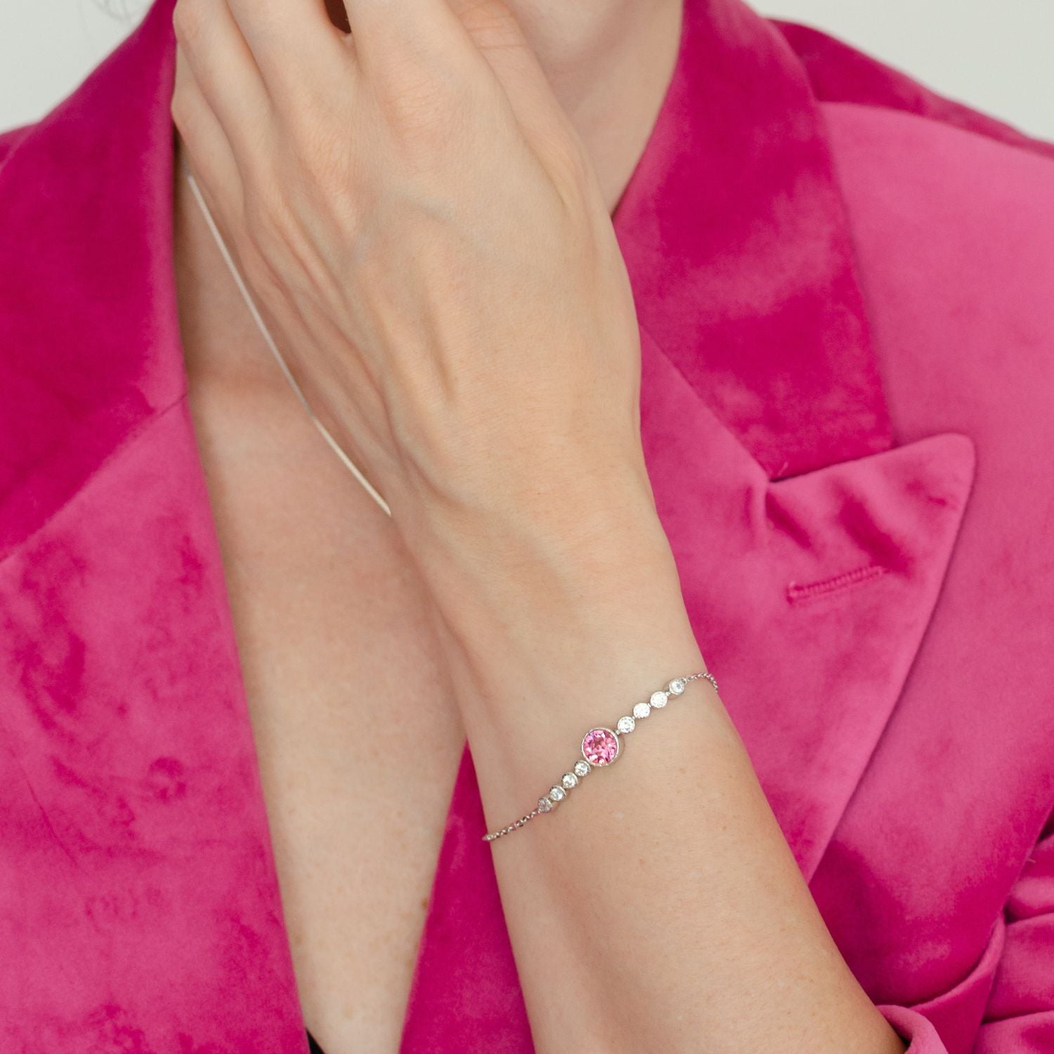 Round Tourmaline Pink Chain Bracelet