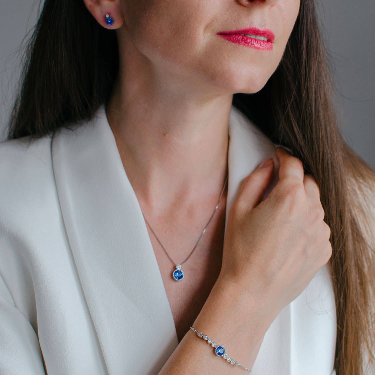 Classic Round Round Sapphire Blue Austrian Crystal Solitaire Earrings