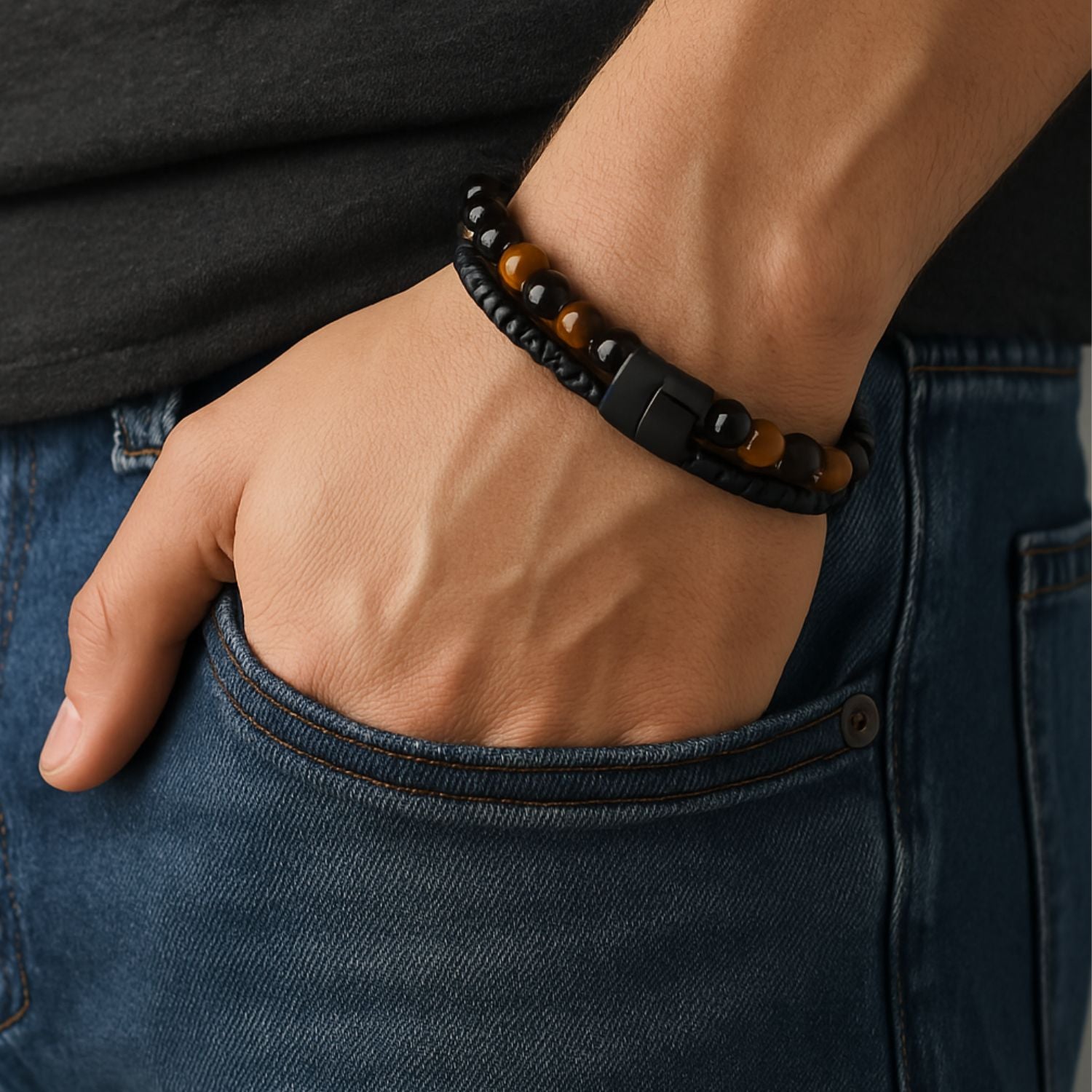 Son/Soulmate Leather and Bead Bracelet - JWL Men's Bracelet - 21cm