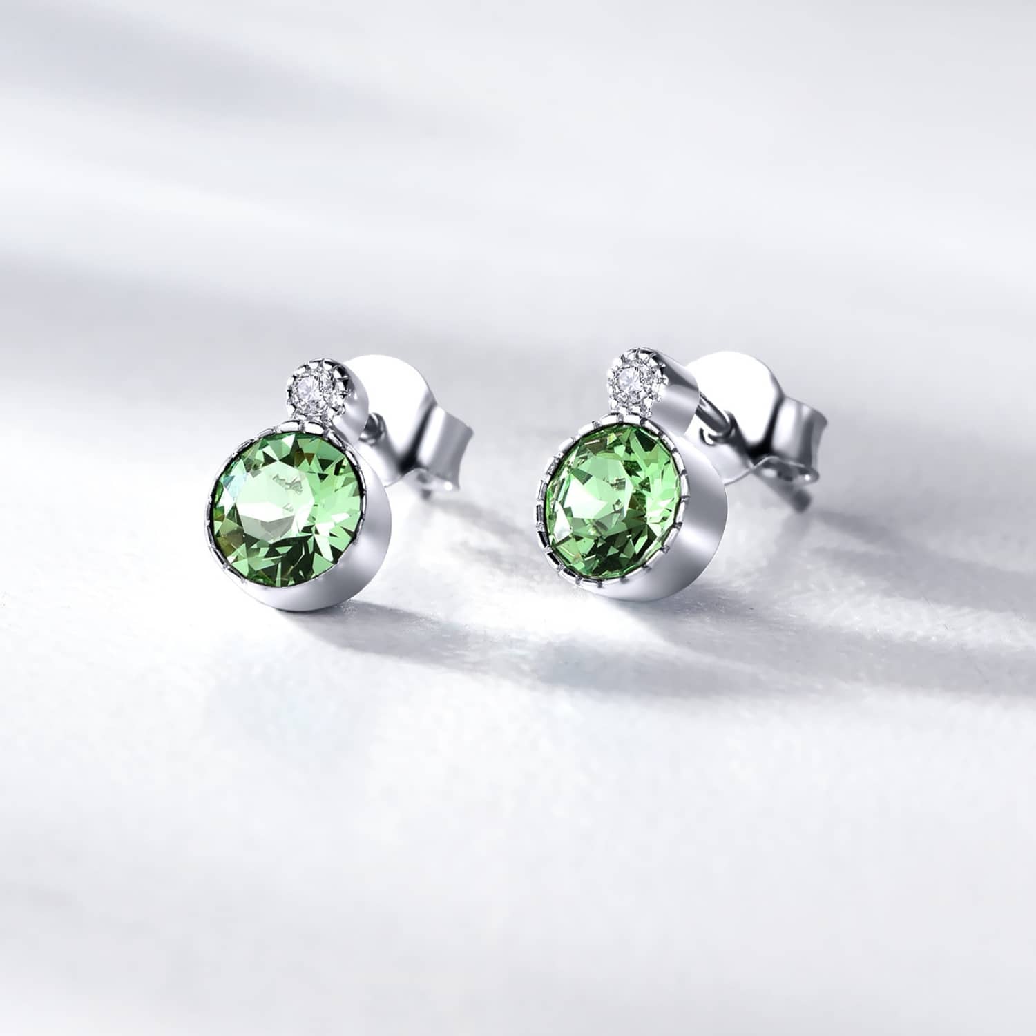 Classic Round Peridot Green Austrian Crystal Solitaire Earrings