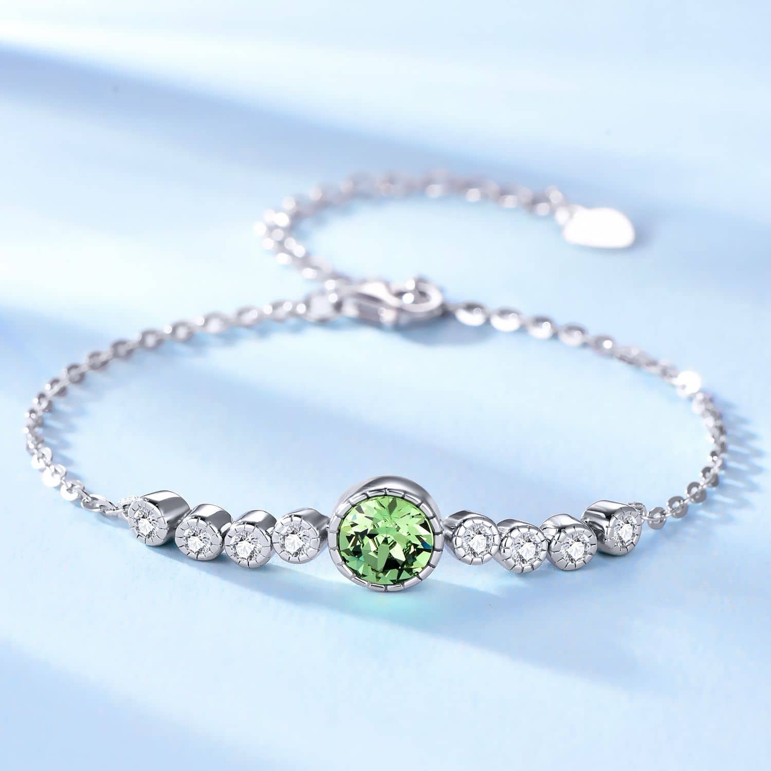 Round Peridot Green Chain Bracelet