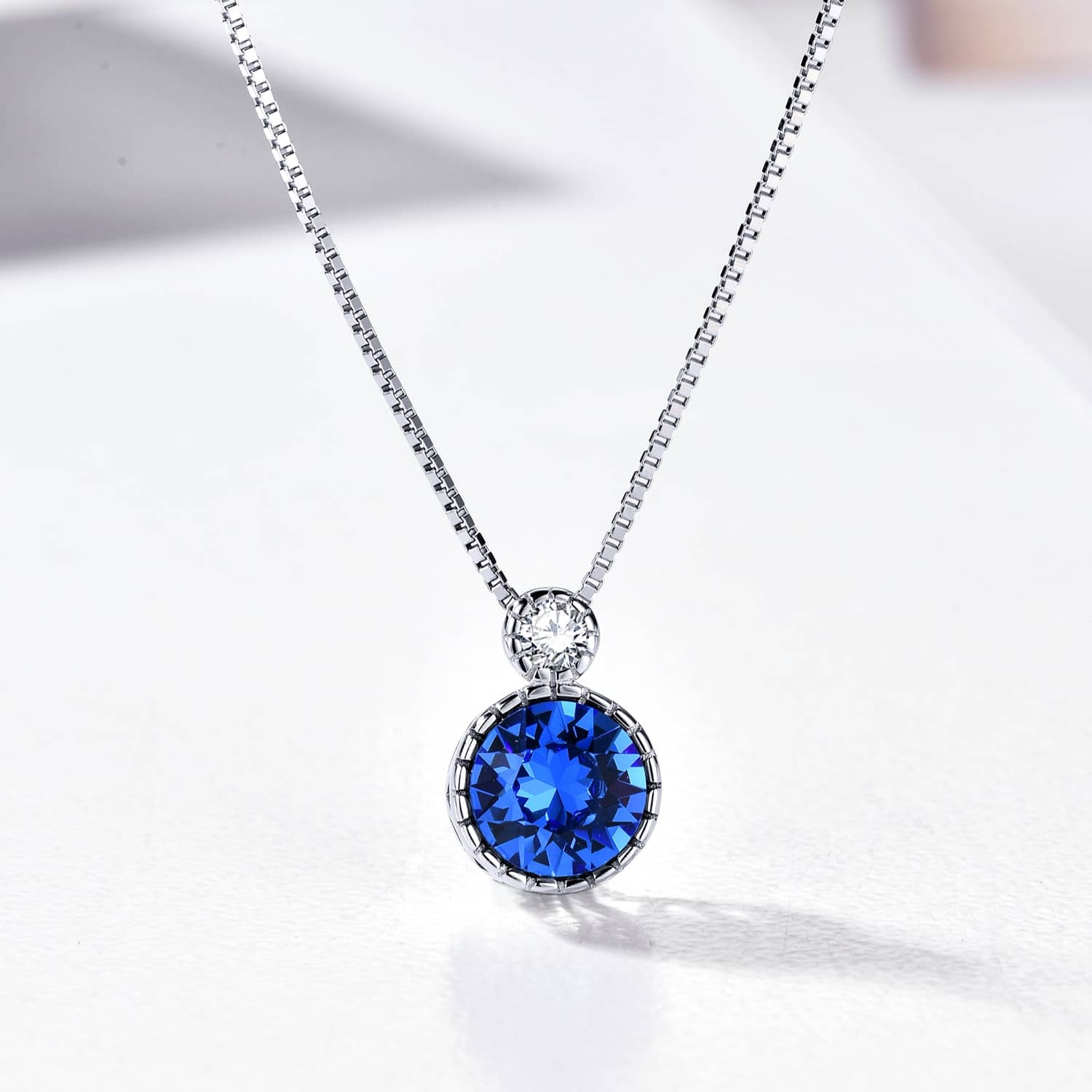 Classic Round Sapphire Blue Solitaire Pendant