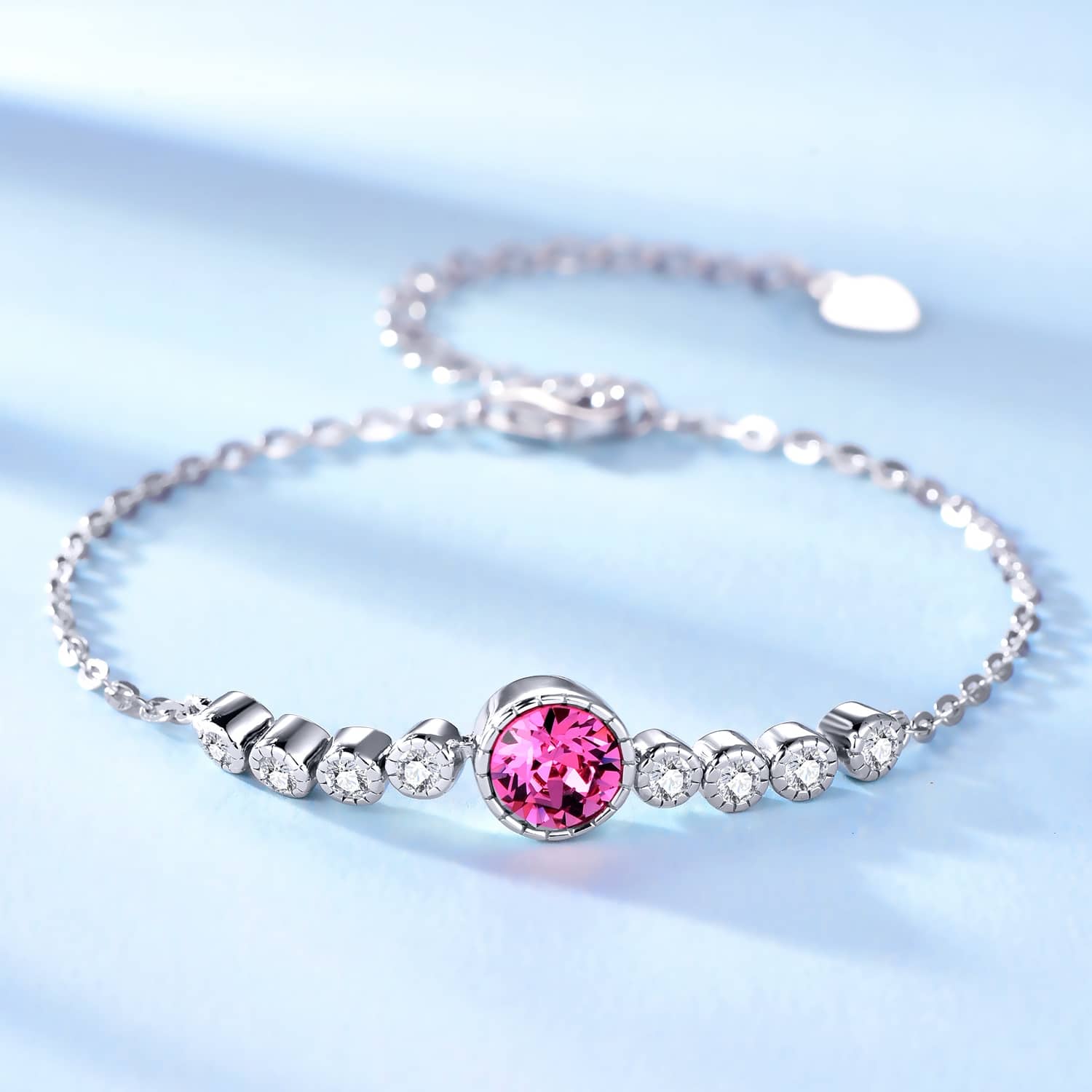 Round Tourmaline Pink Chain Bracelet