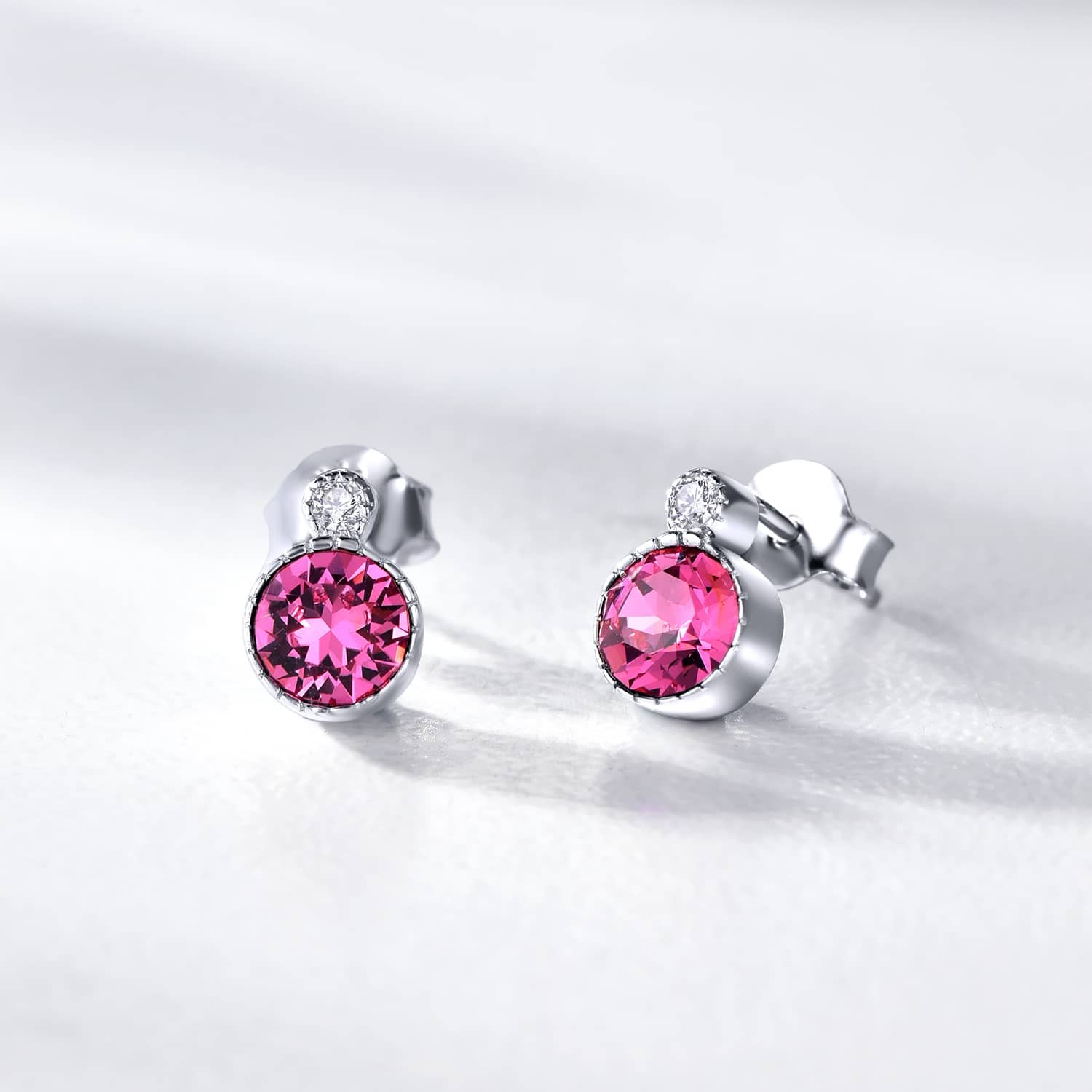 Classic Round Round Tourmaline Pink Austrian Crystal Solitaire Earrings