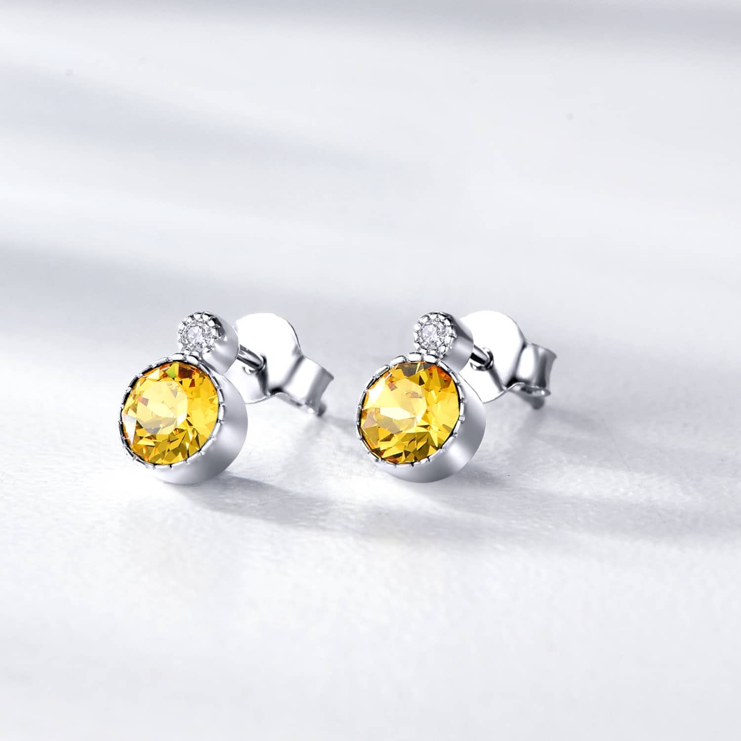 Classic Round Round Citrine Yellow Austrian Crystal Solitaire Earrings