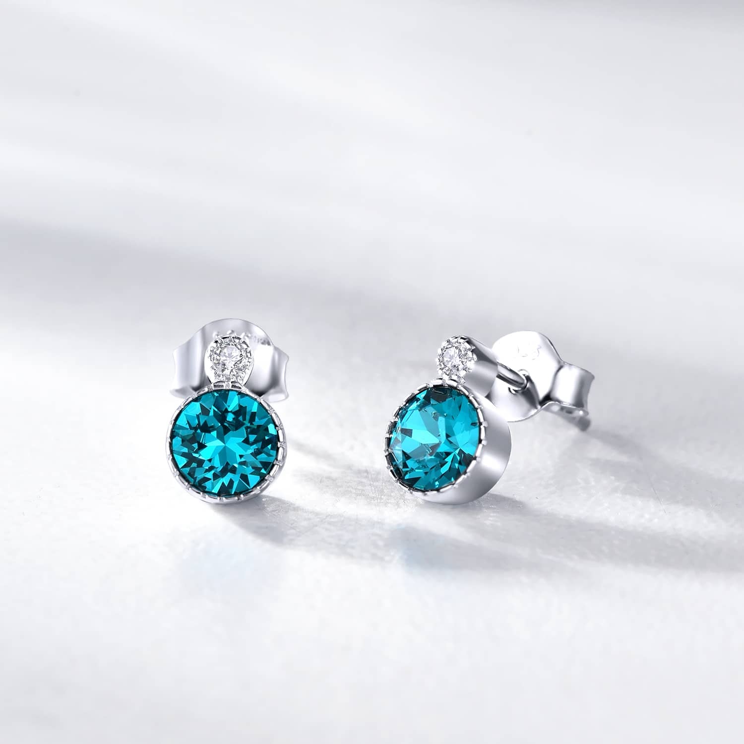 Classic Round Topaz Blue Austrian Crystal Solitaire Earrings