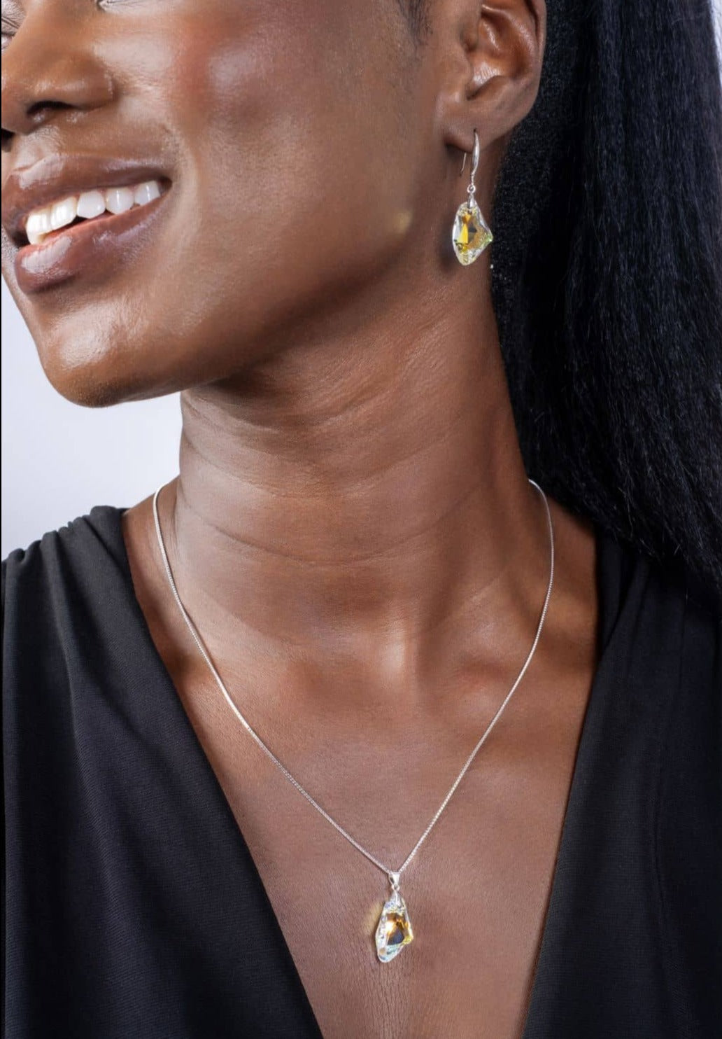 Shimmering Iridescent Crystal Set - Necklace & Earrings - Made with Austrian Crystals