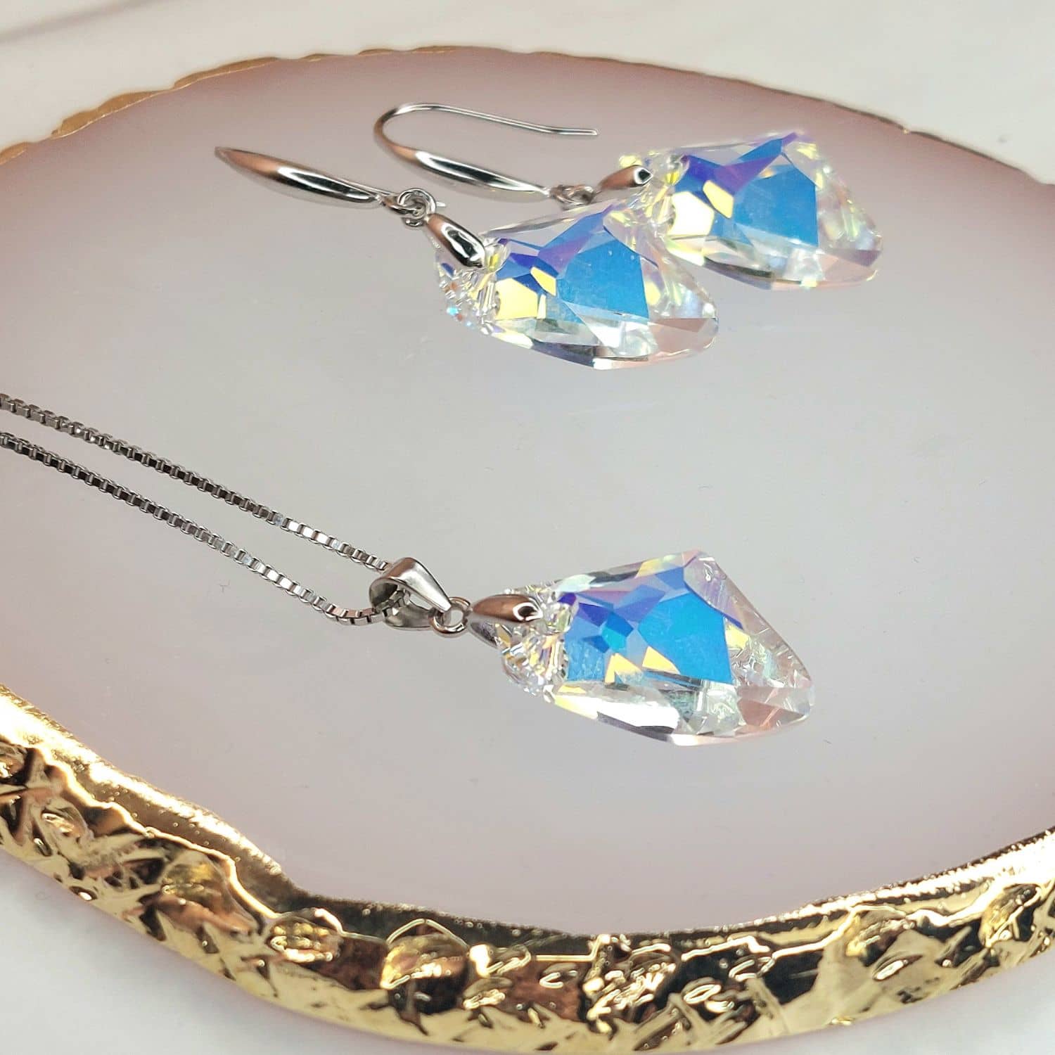 Shimmering Iridescent Crystal Set - Necklace & Earrings - Made with Austrian Crystals