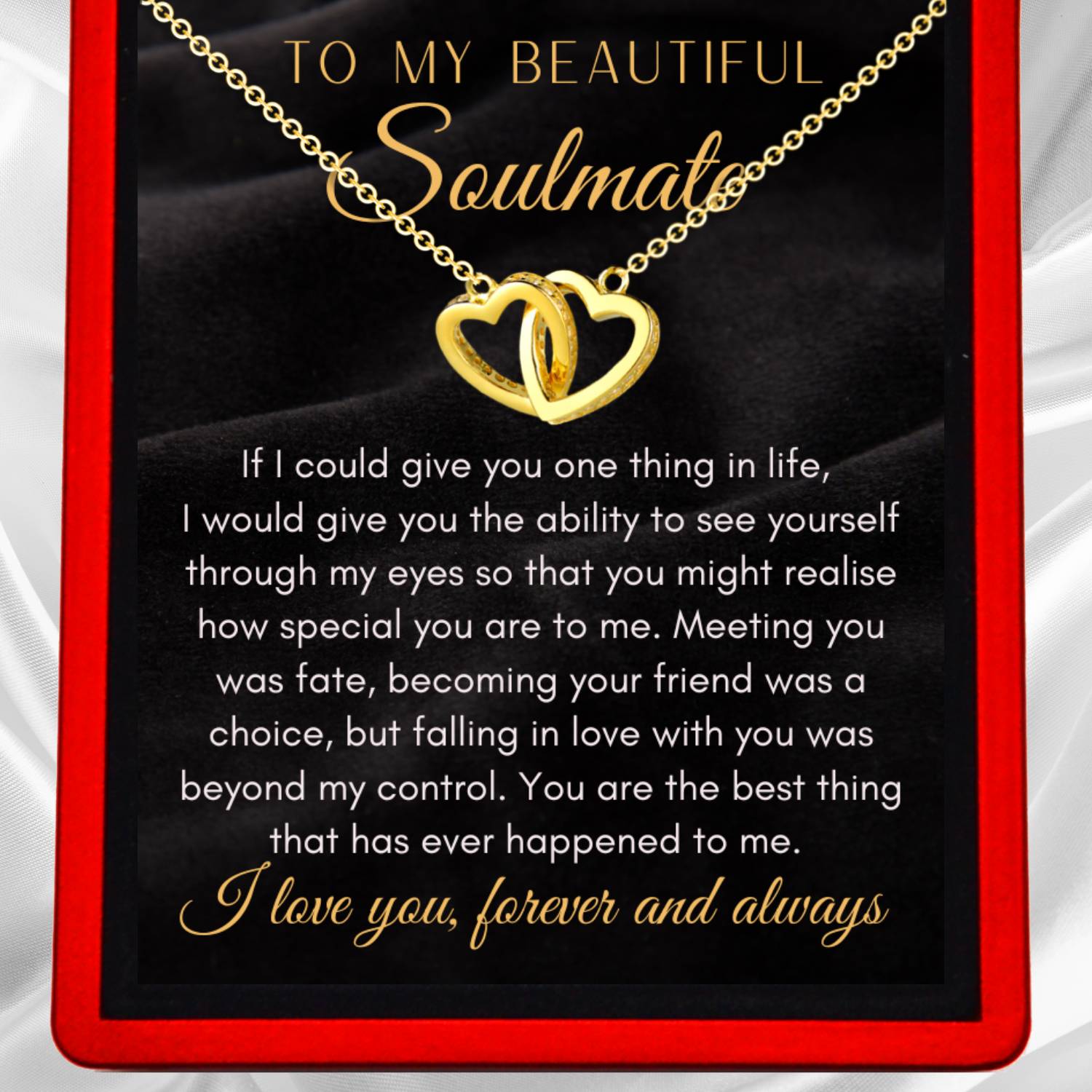 To My Soulmate, 'Love Beyond My Control' Interlocking Gold Vermeil Hearts Necklace - ST14