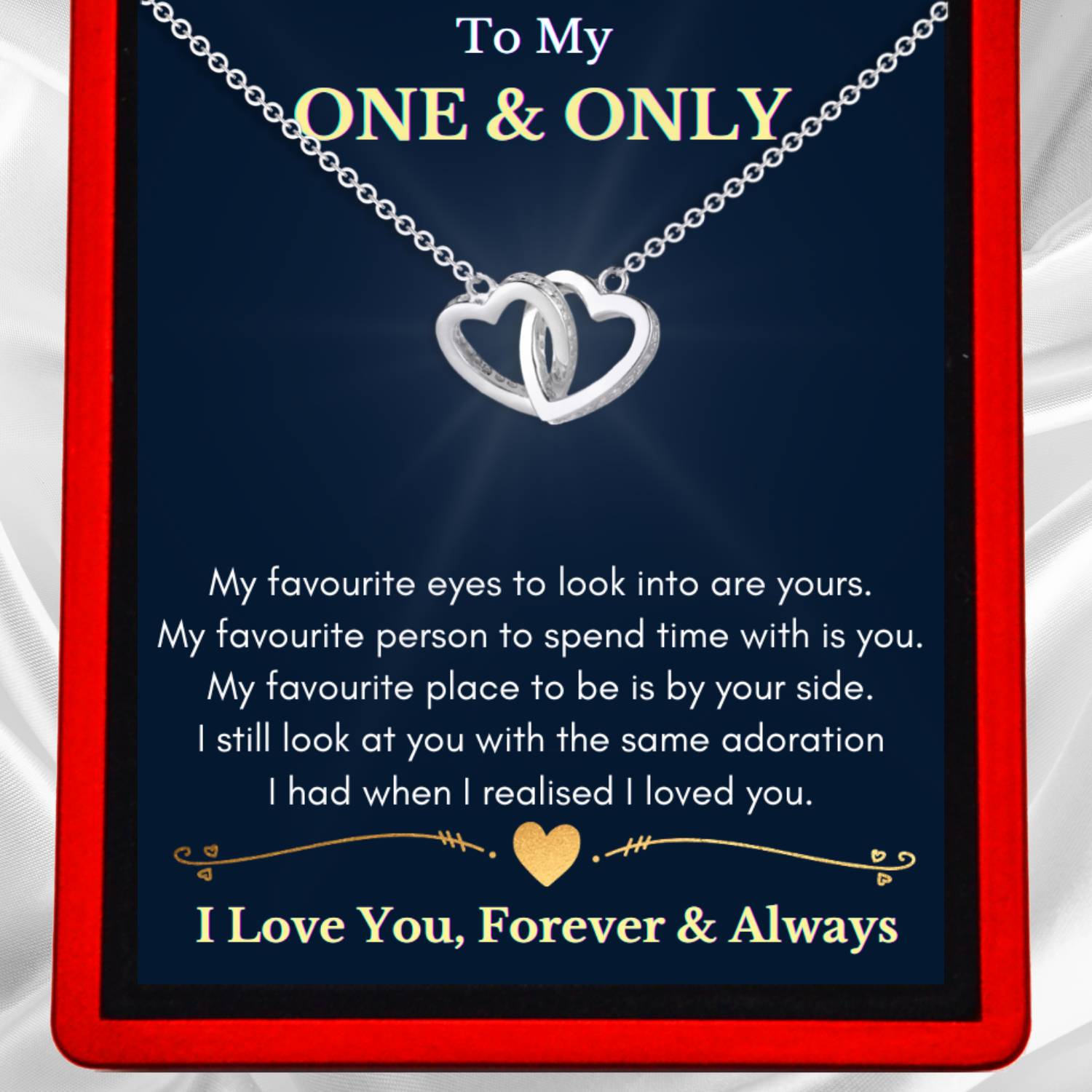 To My One & Only Interlocking Hearts Silver Necklace