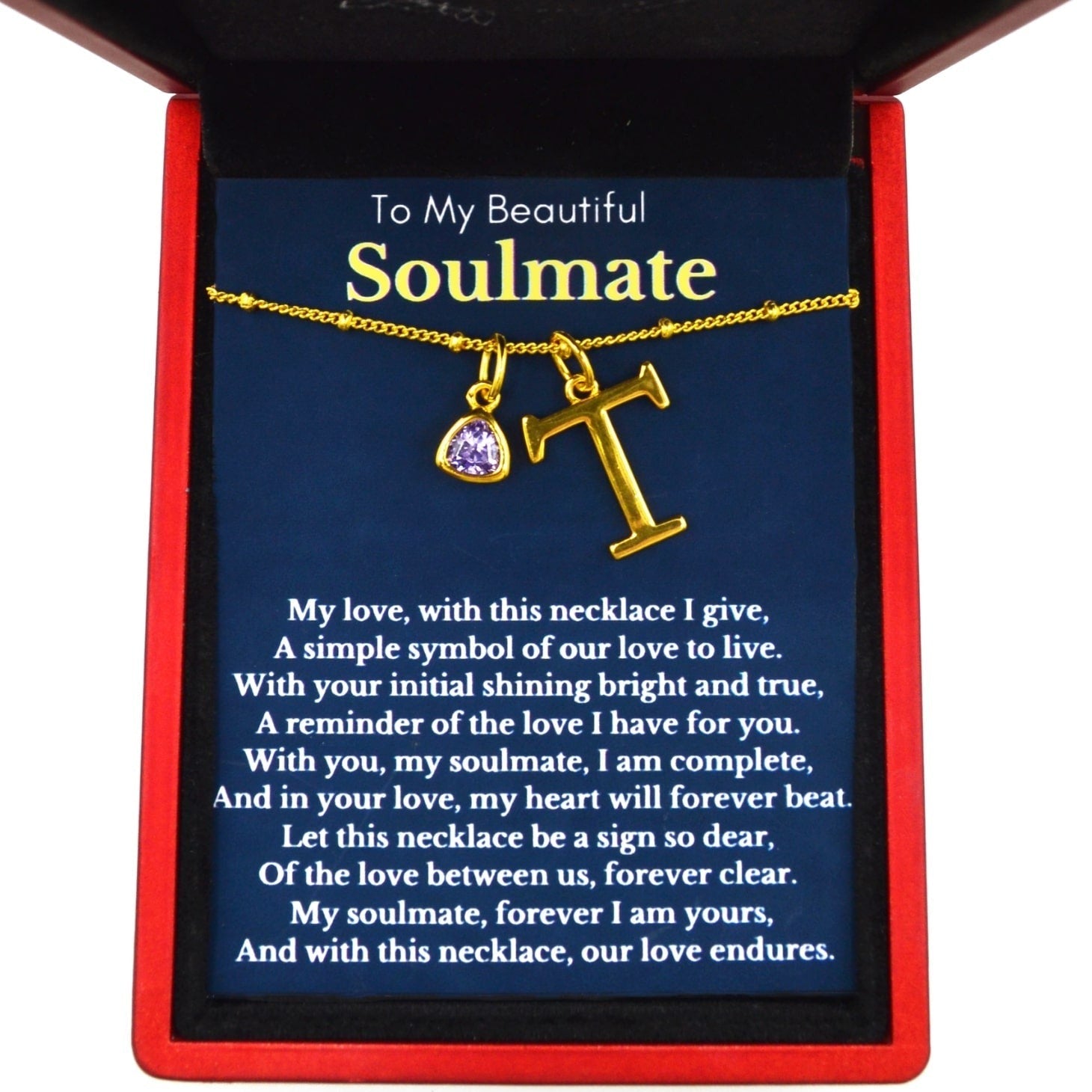 To My Soulmate Delicate Vermeil Initial & Birthstone Necklace ST19